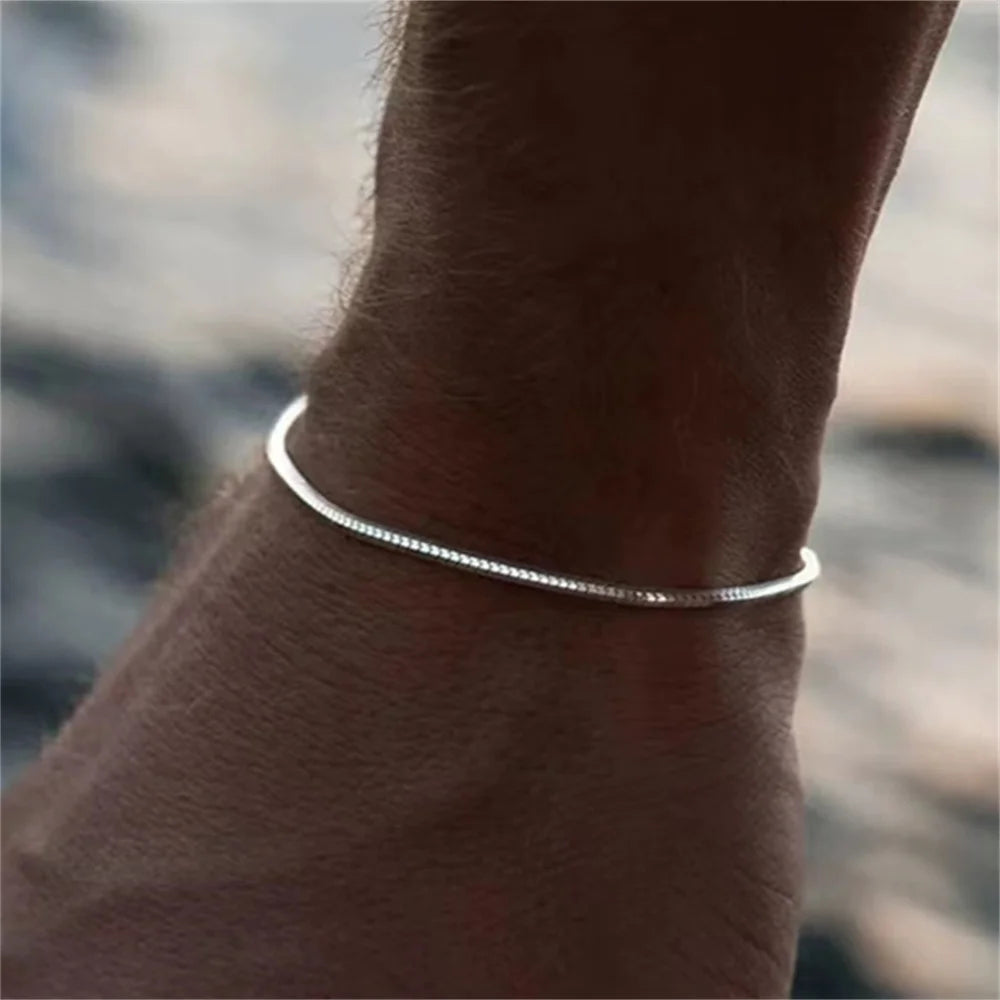 Simple MEN Stainless Steel Square Snake Bone Chain Bracelet Hip-Hop Jewelry Trendy Party Accessories Bracelet for Women