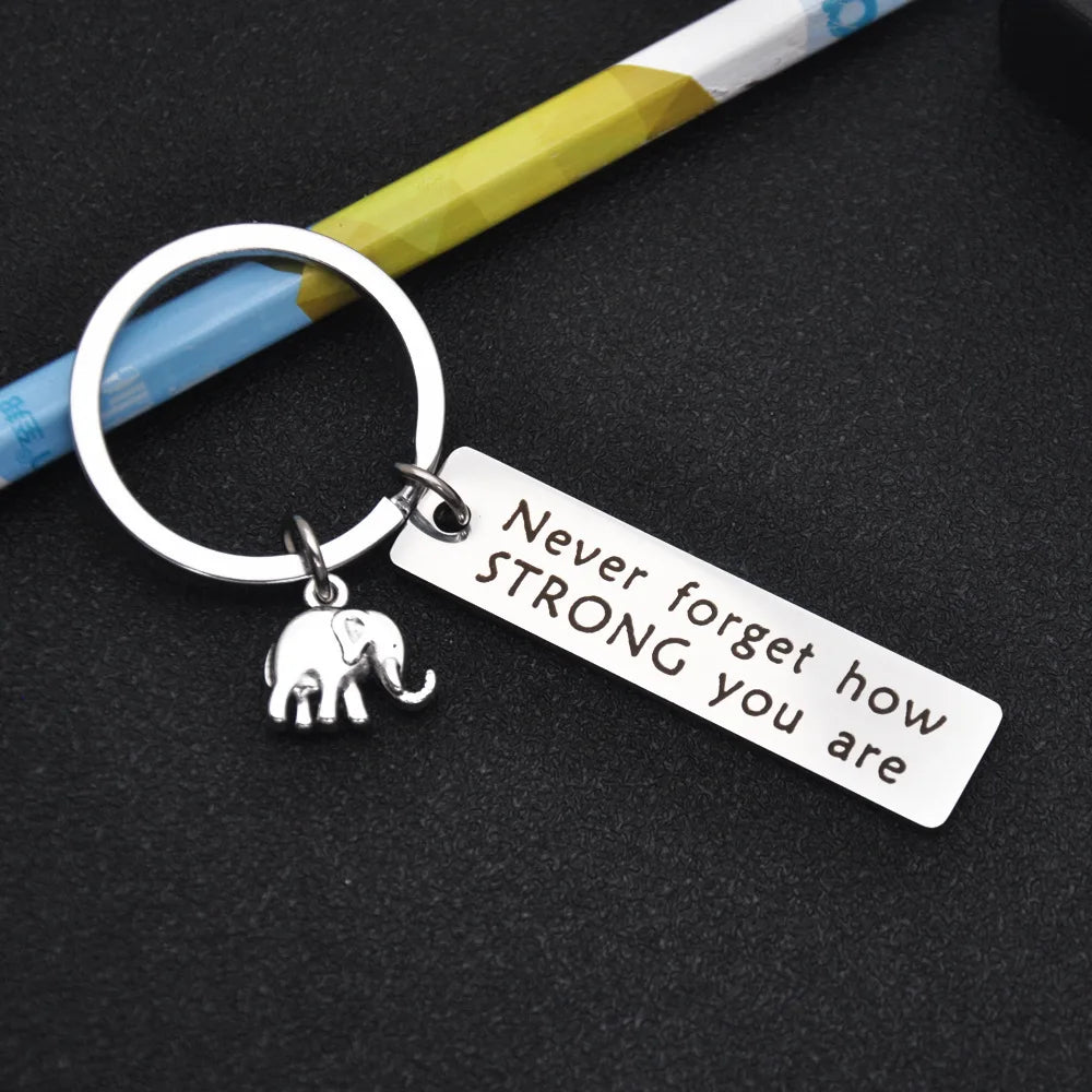 Inspirational Positive Energy Keychain, Elephant Never Don'T Forget Strong Stainless Steel Keychain, Relatives and Friends Gifts