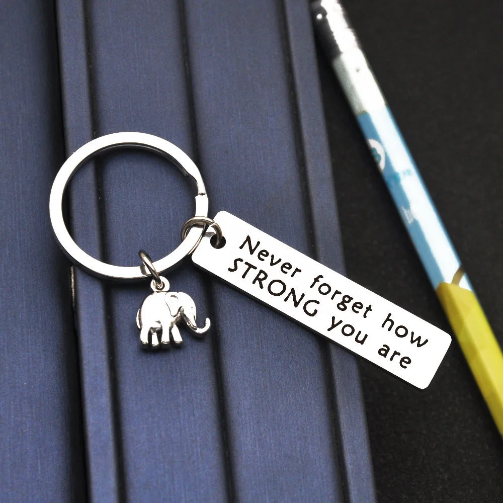 Inspirational Positive Energy Keychain, Elephant Never Don'T Forget Strong Stainless Steel Keychain, Relatives and Friends Gifts