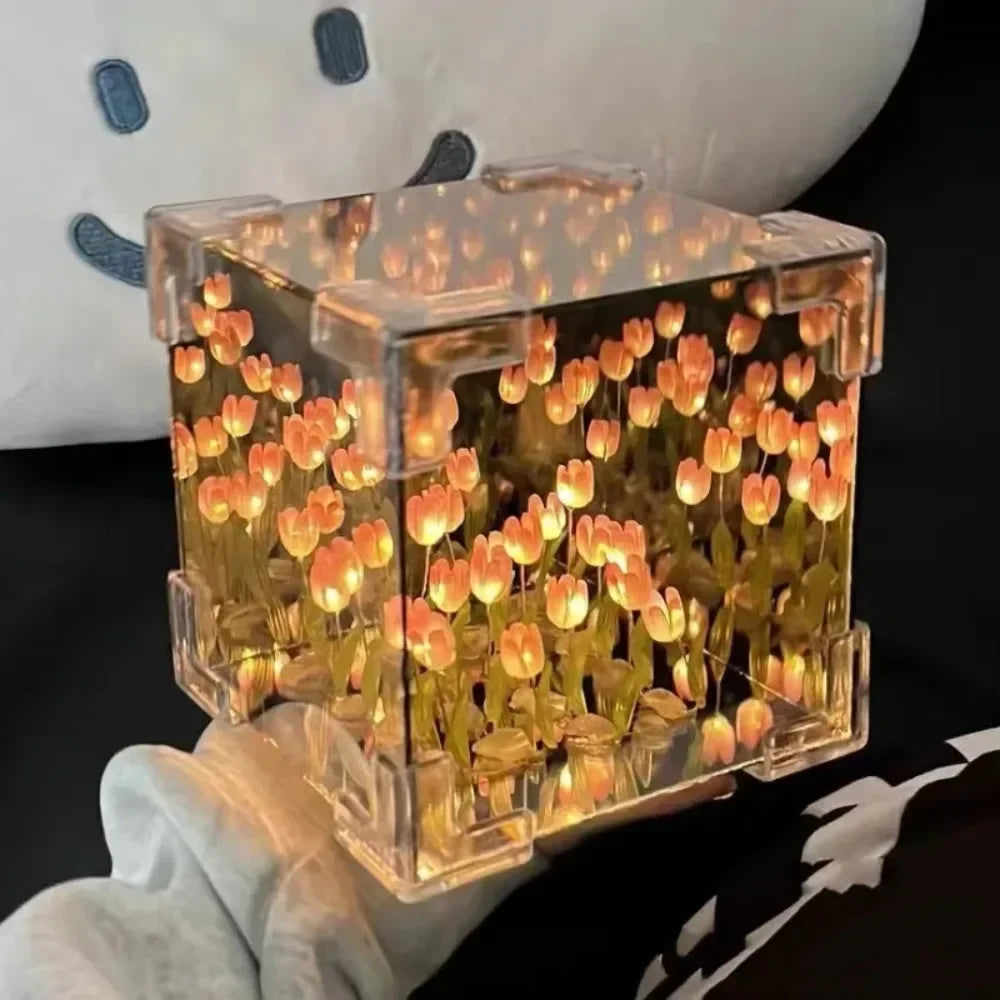 New Creative Diy Tulip Flower Sea Cube Three-Dimensional Small Night Lamp Material Package for Girlfriend Couple Girlfriend Gift