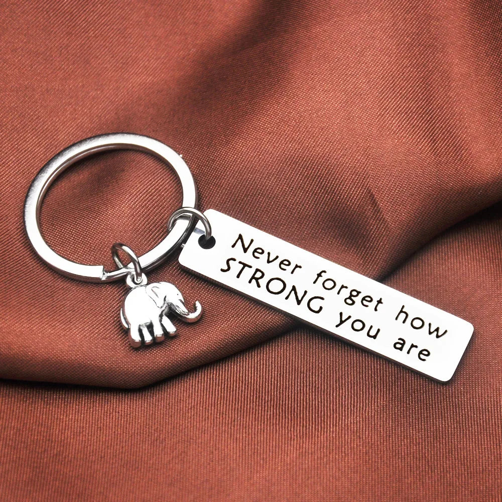 Inspirational Positive Energy Keychain, Elephant Never Don'T Forget Strong Stainless Steel Keychain, Relatives and Friends Gifts