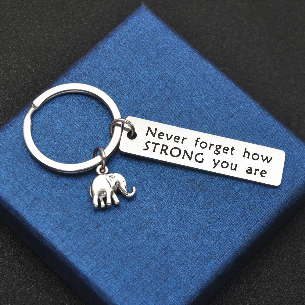 Inspirational Positive Energy Keychain, Elephant Never Don'T Forget Strong Stainless Steel Keychain, Relatives and Friends Gifts