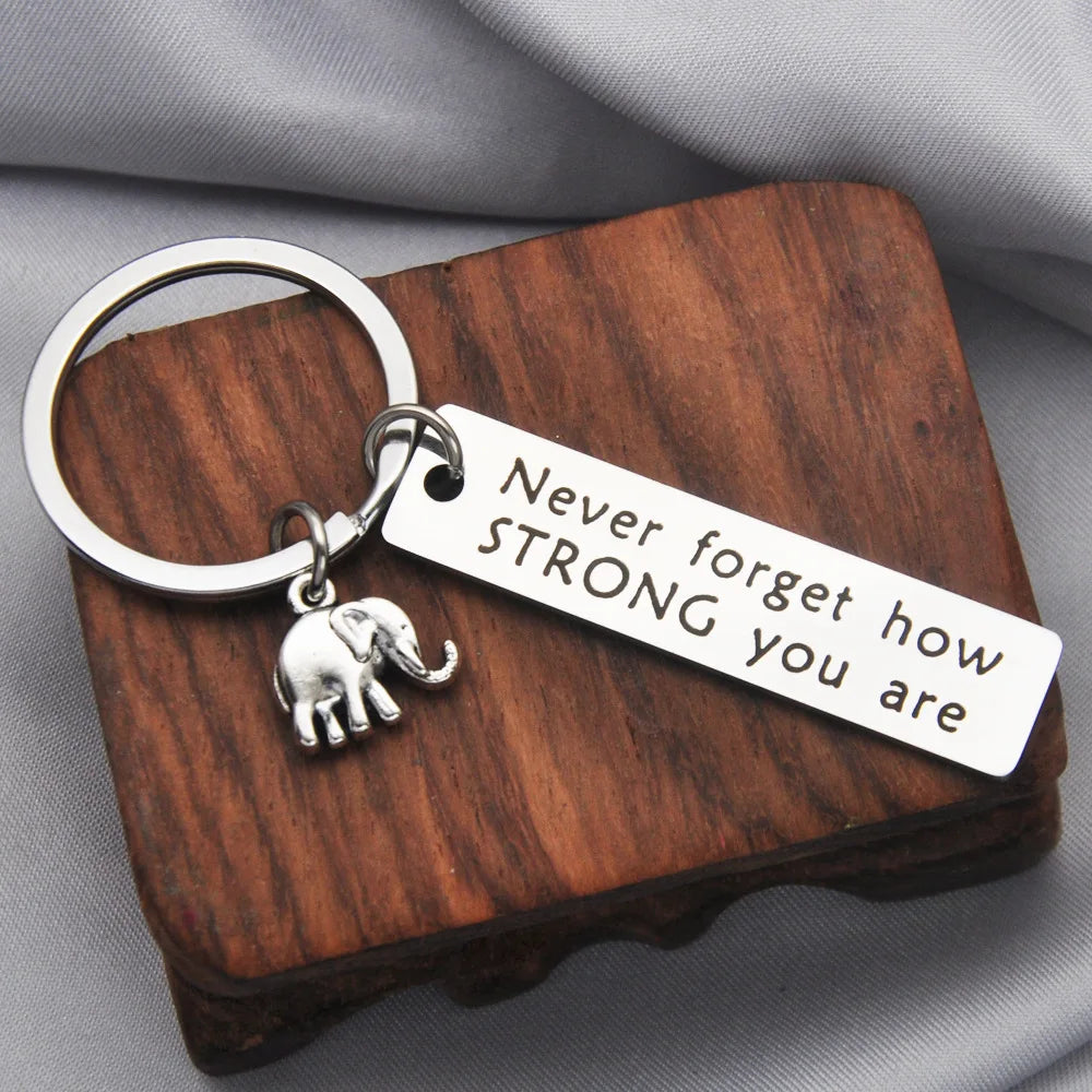 Inspirational Positive Energy Keychain, Elephant Never Don'T Forget Strong Stainless Steel Keychain, Relatives and Friends Gifts