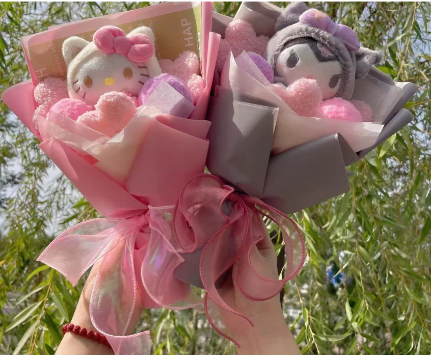 Hello Kitty Dolls with Artificial Flowers bouquet