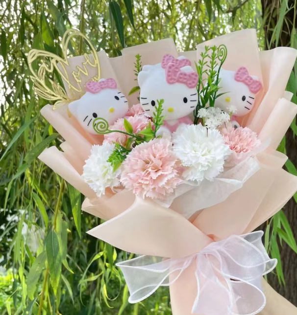 Hello Kitty Dolls with Artificial Flowers bouquet