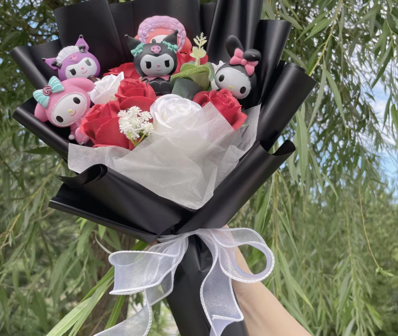 Hello Kitty Dolls with Artificial Flowers bouquet