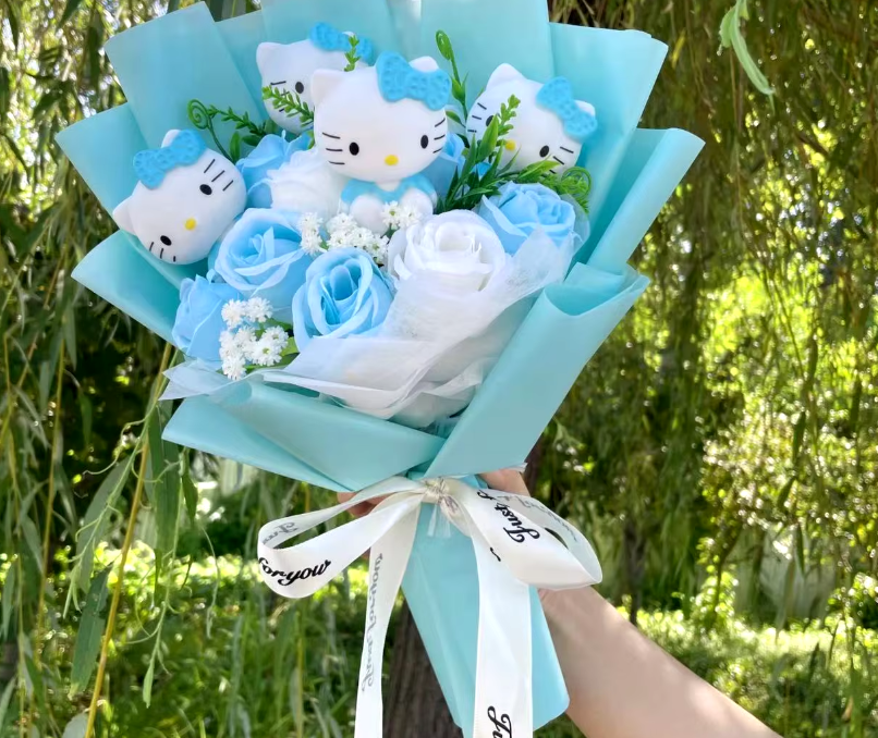 Hello Kitty Dolls with Artificial Flowers bouquet