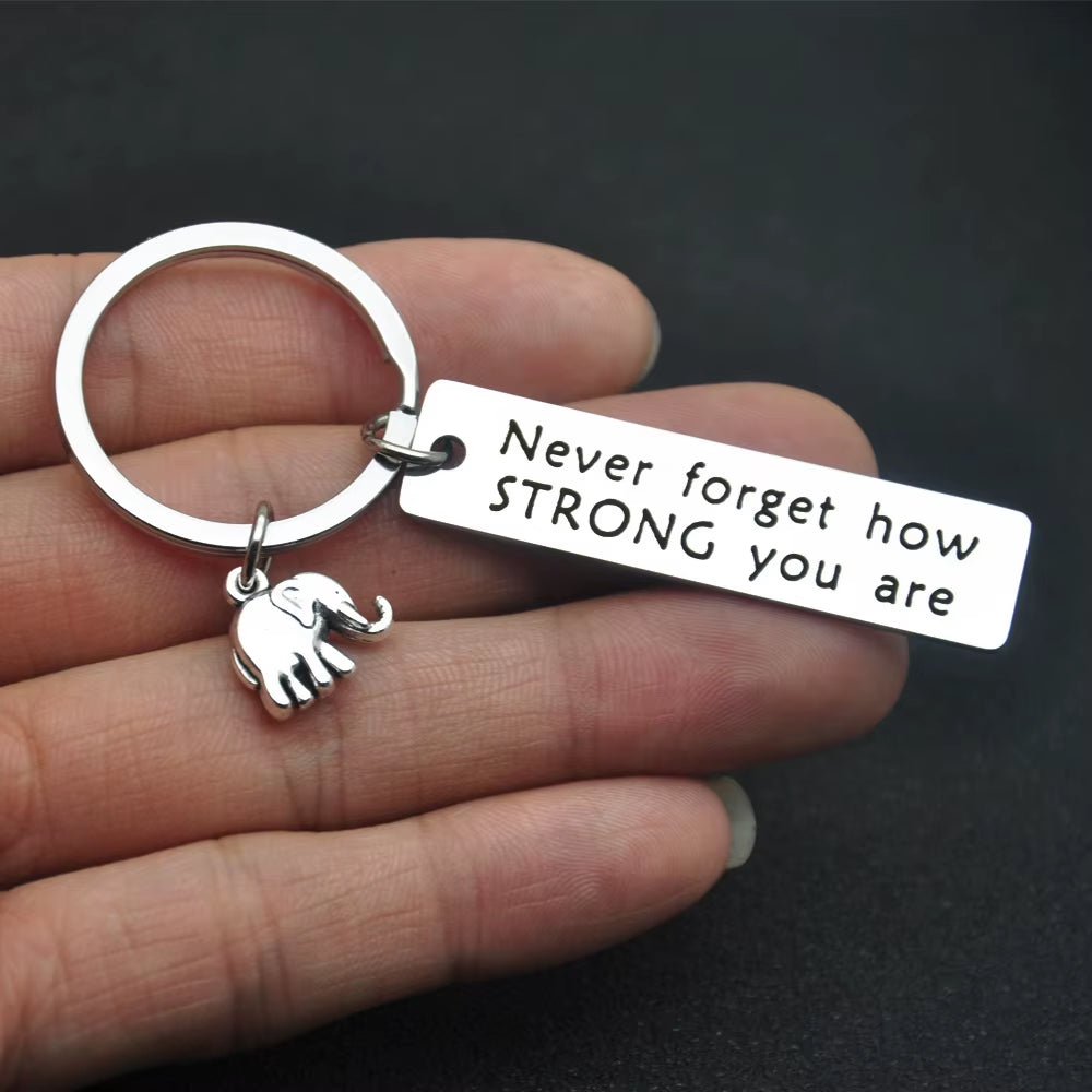 Inspirational Positive Energy Keychain, Elephant Never Don'T Forget Strong Stainless Steel Keychain, Relatives and Friends Gifts